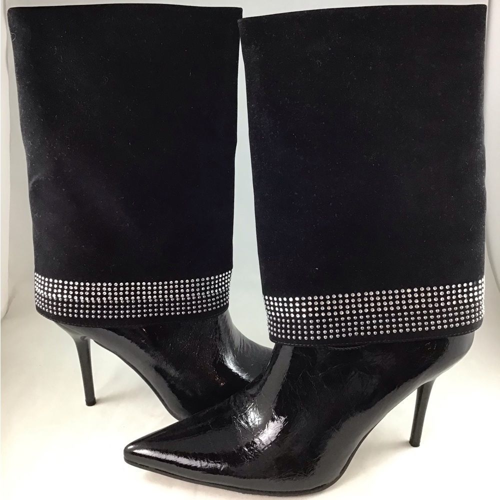 Italina black patent leather boots size 10.
